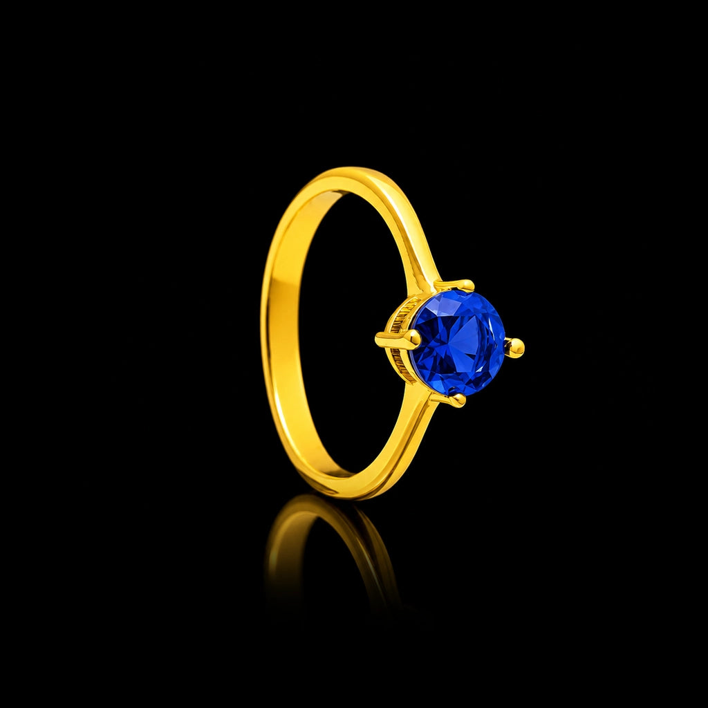 Blue Round Claw Fine Stone Ring Gold Layered