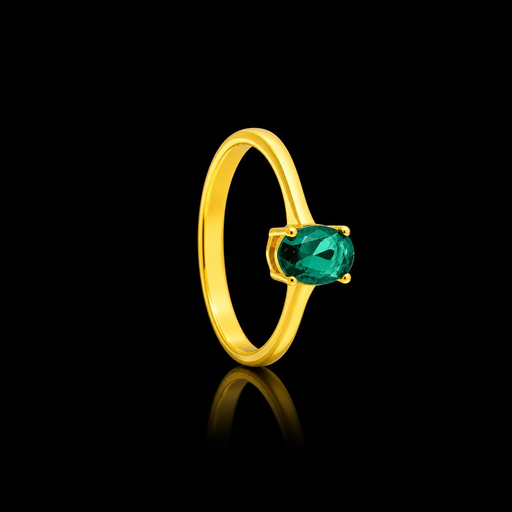 Green Oval Cabochon Fine Stone Ring Gold Layered