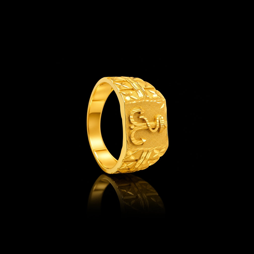 Symbol Broad Band Etched Gents Ring Gold Layered