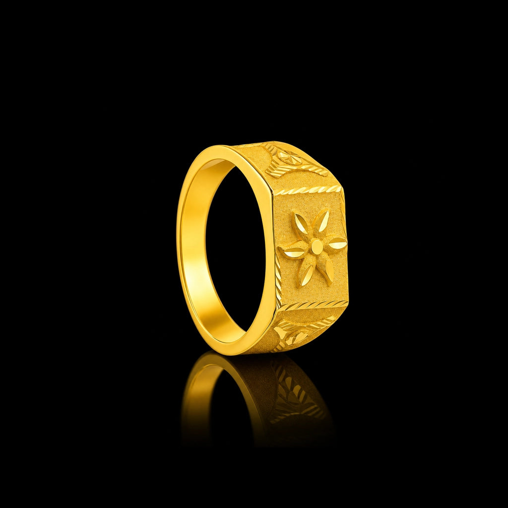 Bloom Square Face Gents Ring Gold Layered