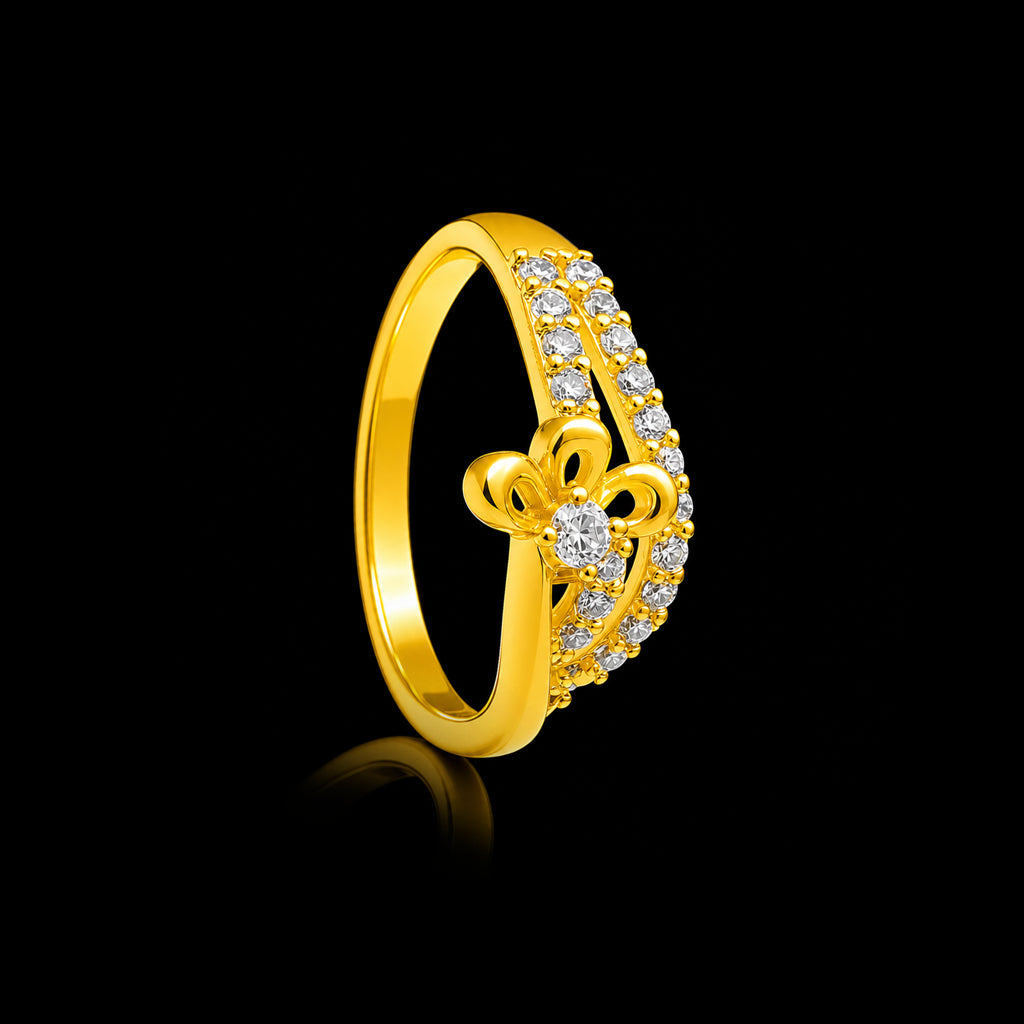 CZ Wave Leaf Pave Stone Ring Gold Layered