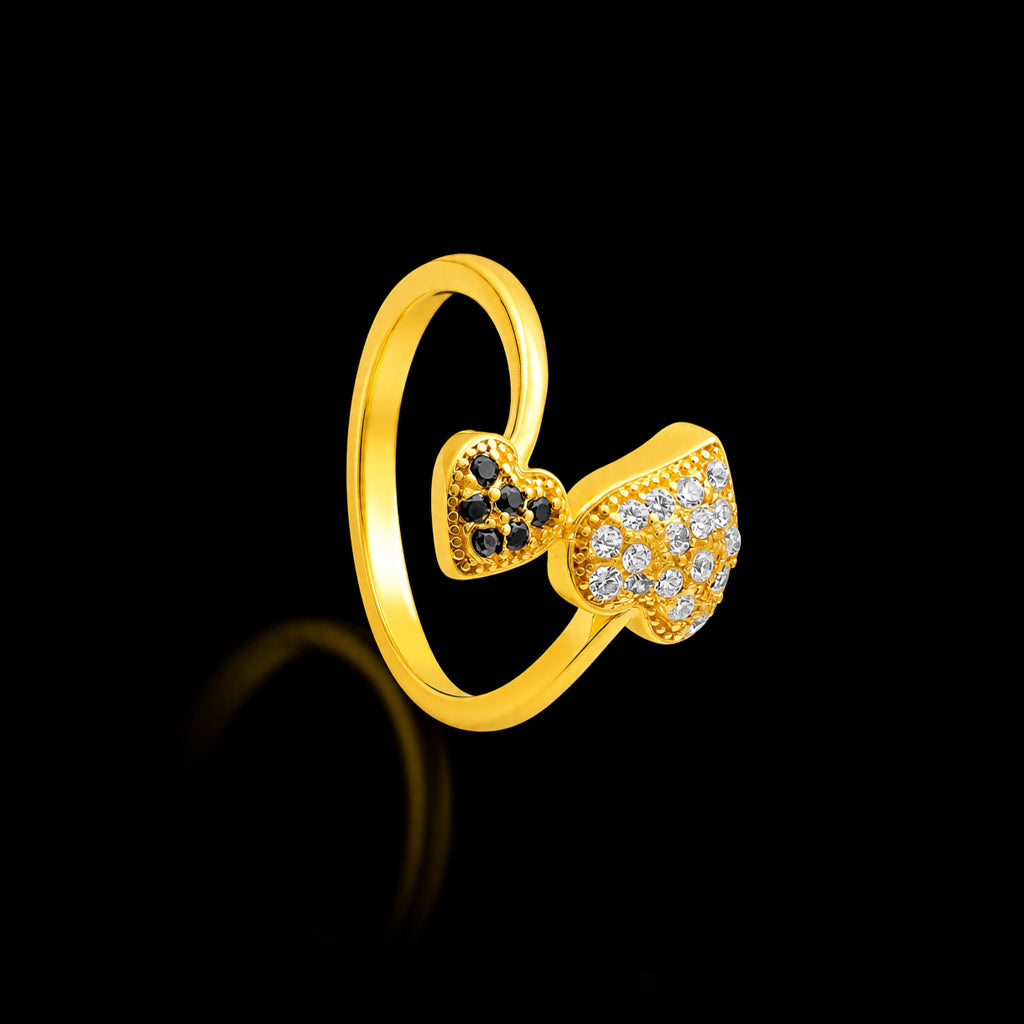 CZ Heart Black Twin Stone Ring Gold Layered