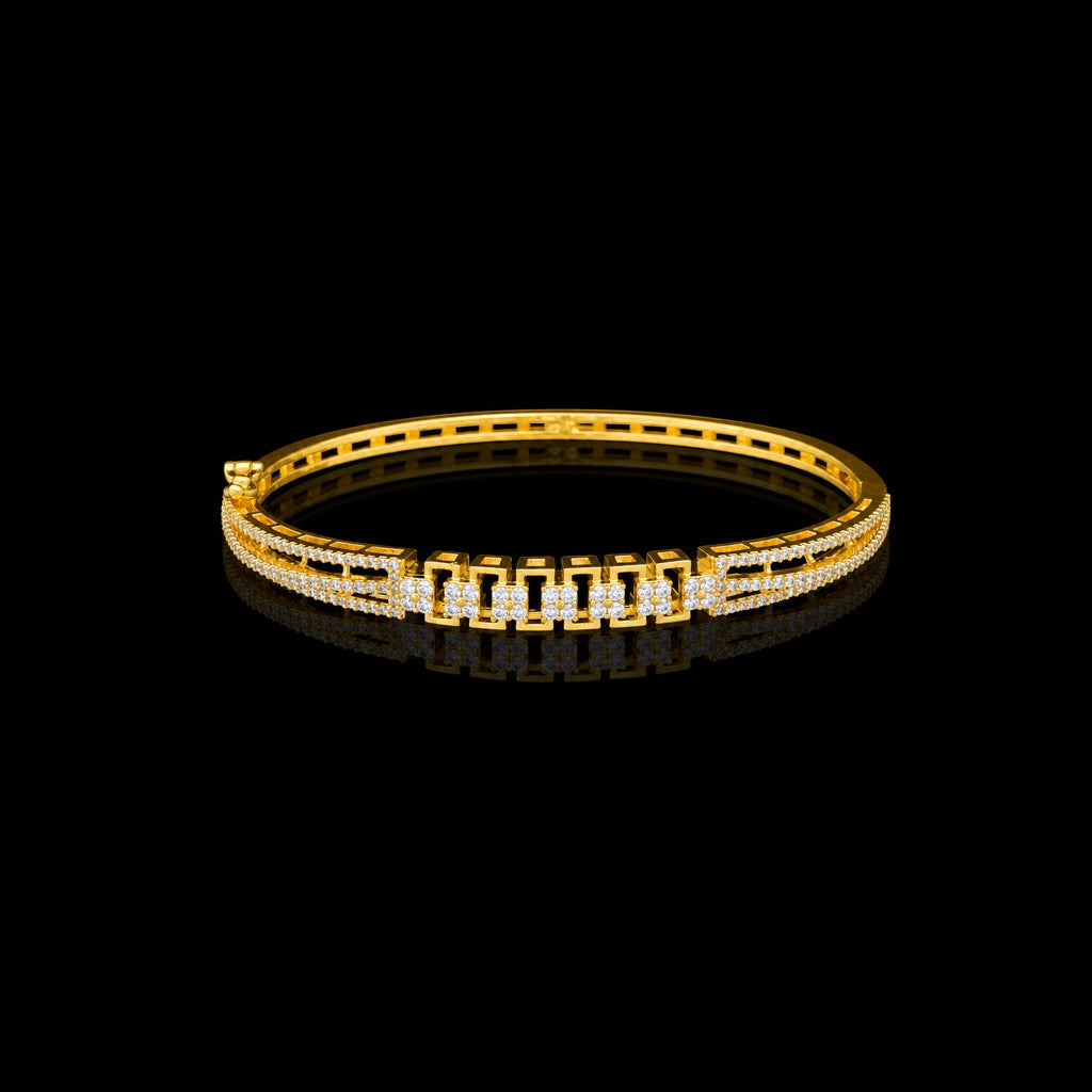 CZ Lattice Pave Twin Rail Bangle Gold Layered
