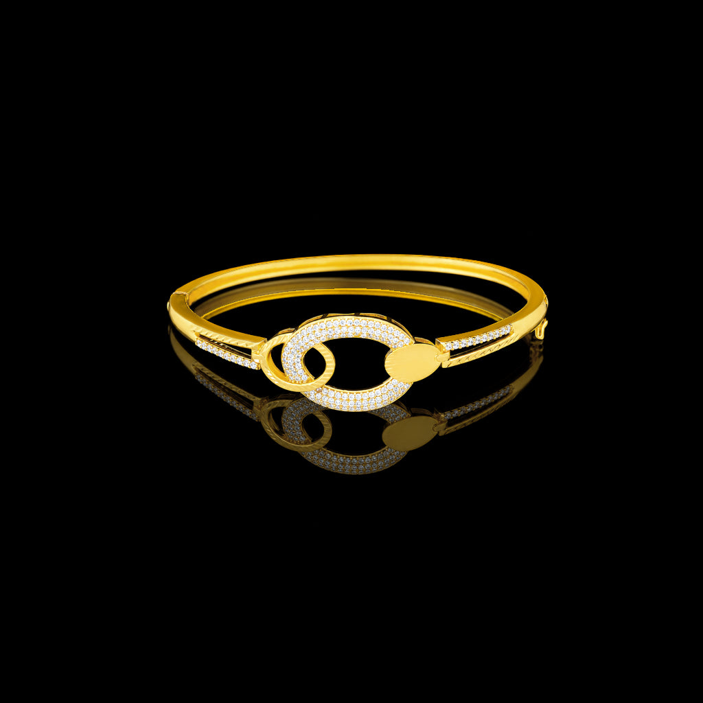 CZ Twin Oval Pave Openable Bracelet Gold Layered