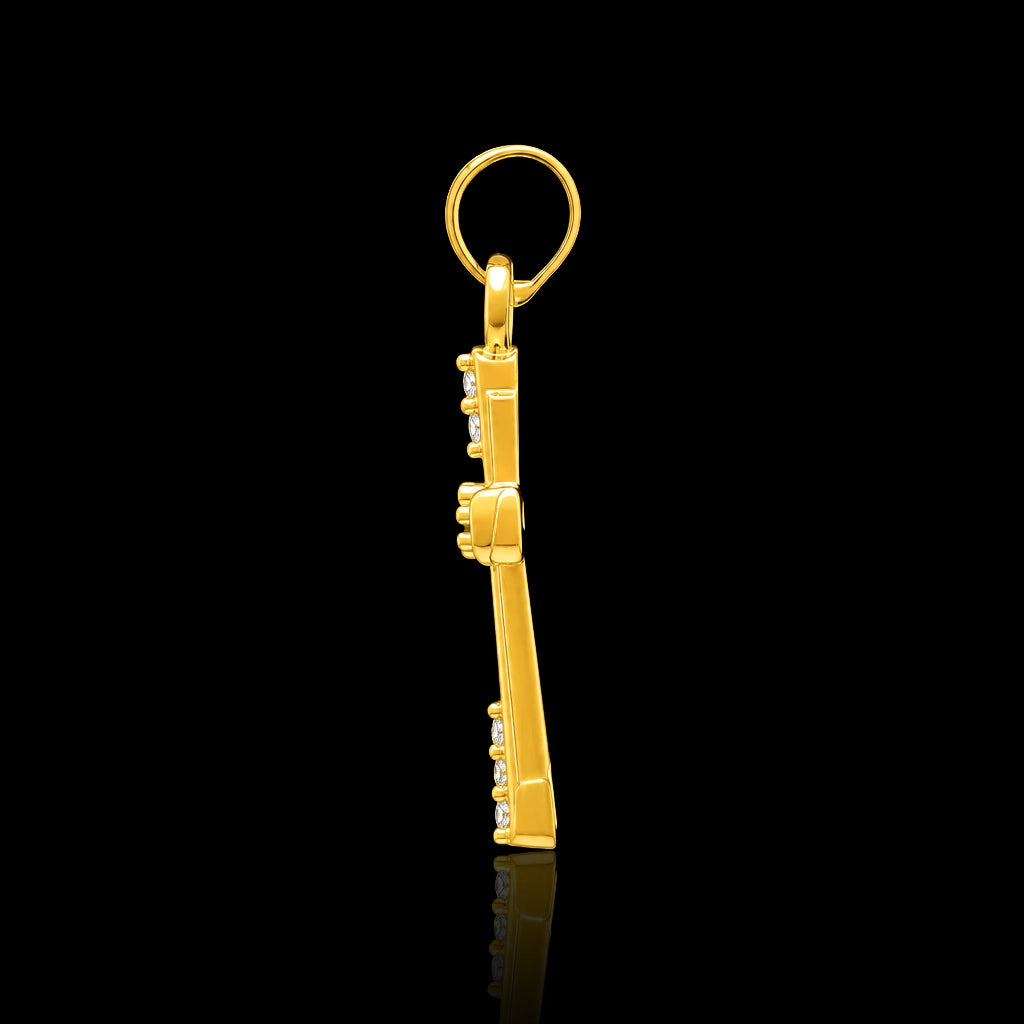 CZ Tapered Rail Cross Pendant with Chain Gold Layered