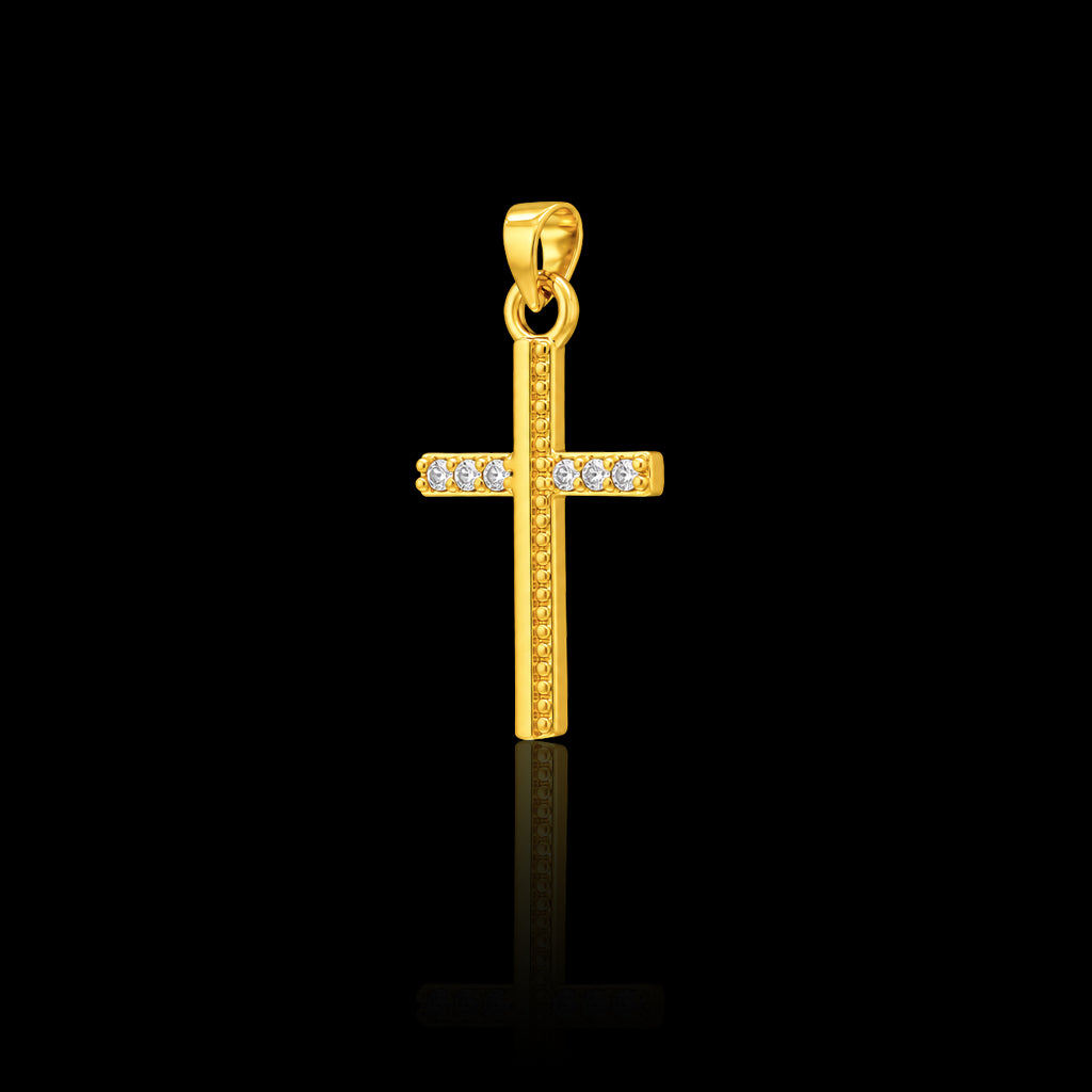 CZ Milgrain Rail Cross Pendant with Chain Gold Layered