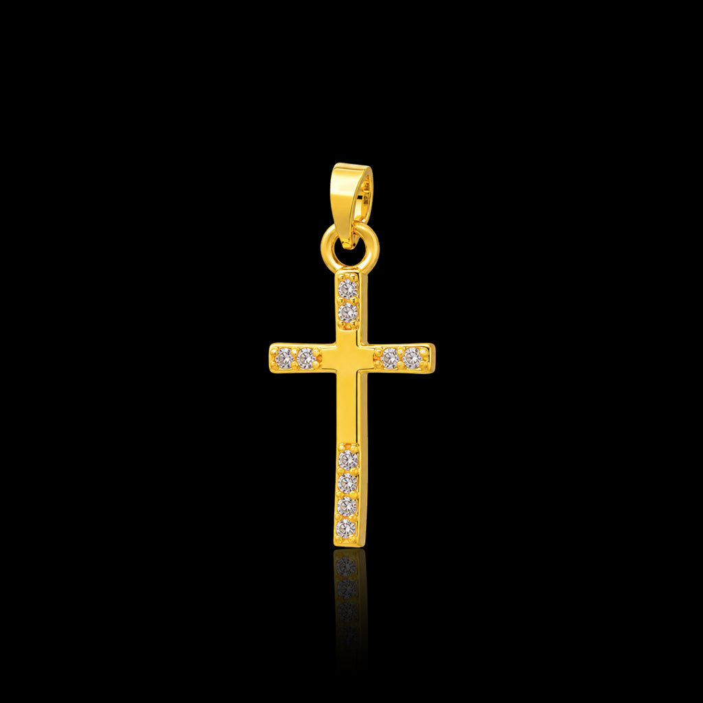 CZ Diagonal Rail Cross Pendant with Chain Gold Layered