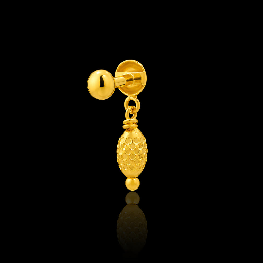 Baby Ball Drop Oval Dotted Hanging Stud Gold Layered