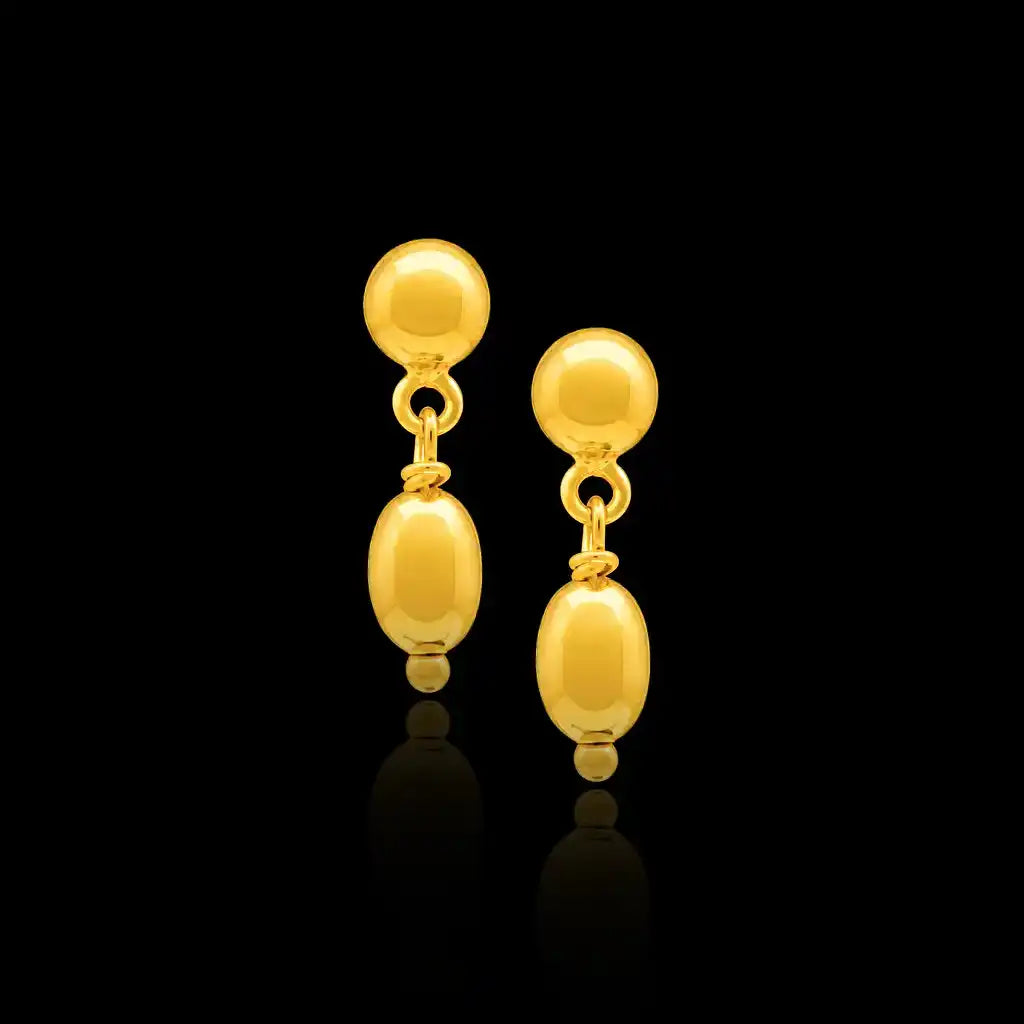 Baby Ball Drop Oval Plain Hanging Stud Gold Layered