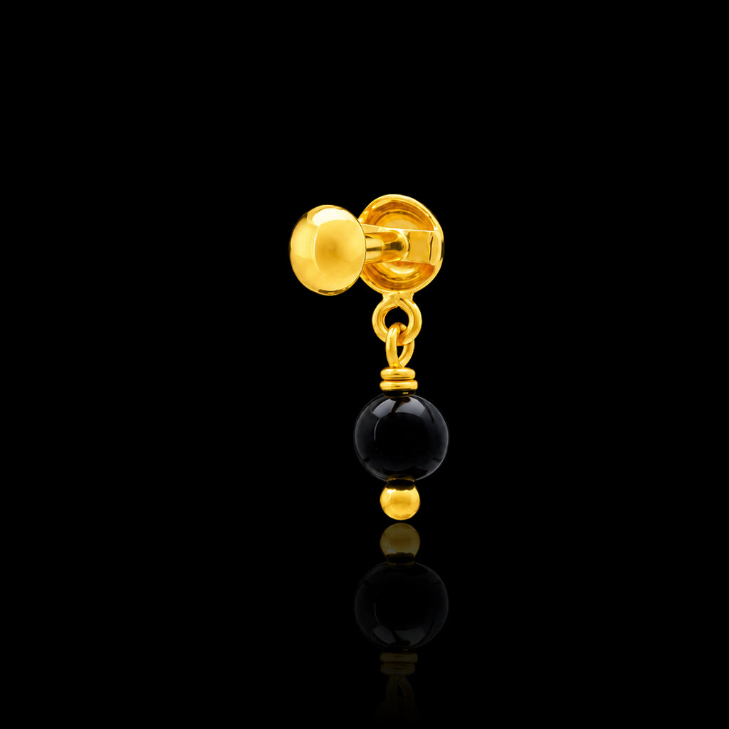 Black Bead Ball Drop Hanging Stud Gold Layered