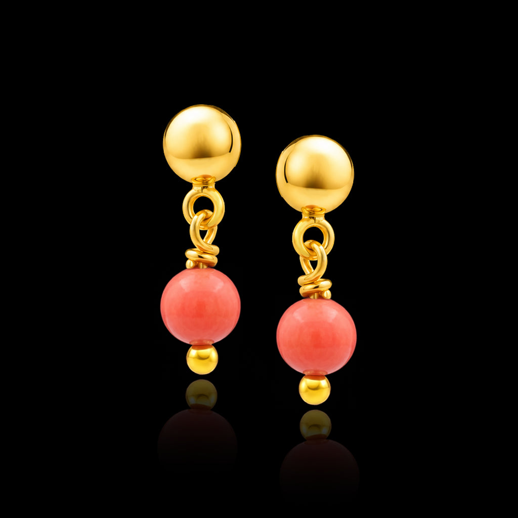 Baby Coral Ball Drop Hanging Stud Gold Layered