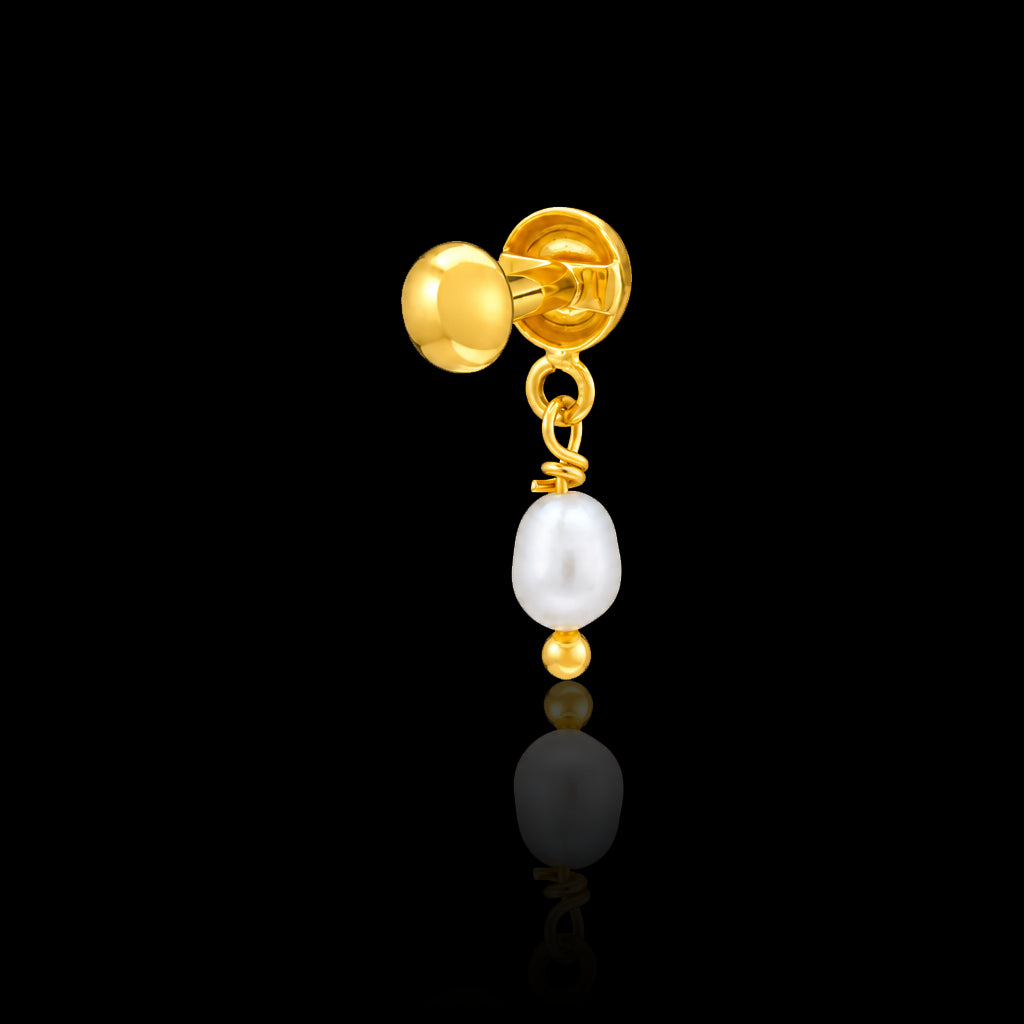 Baby Pearl Drop Ball Hanging Stud Gold Layered