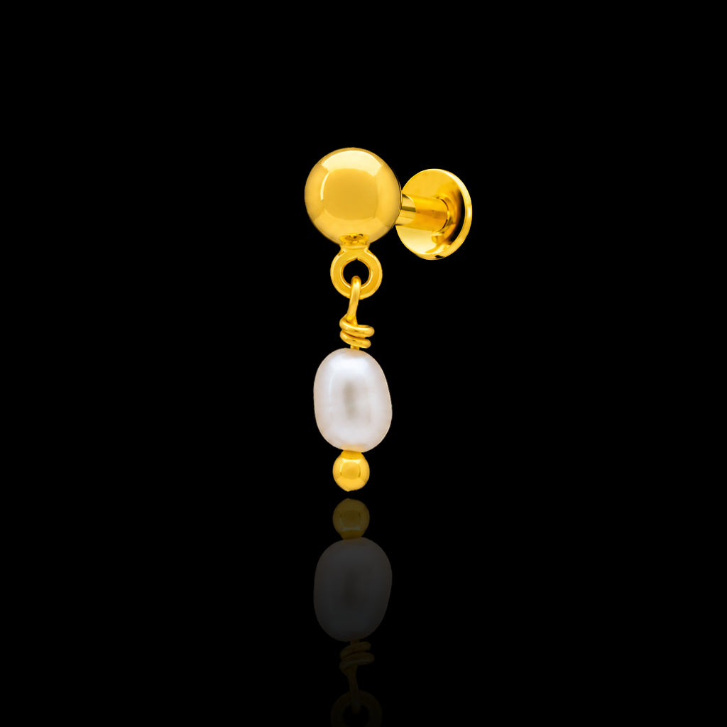 Baby Pearl Drop Ball Hanging Stud Gold Layered