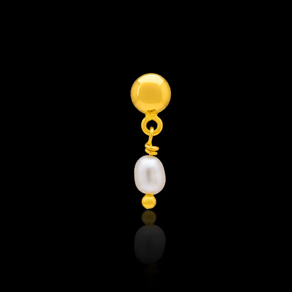 Baby Pearl Drop Ball Hanging Stud Gold Layered