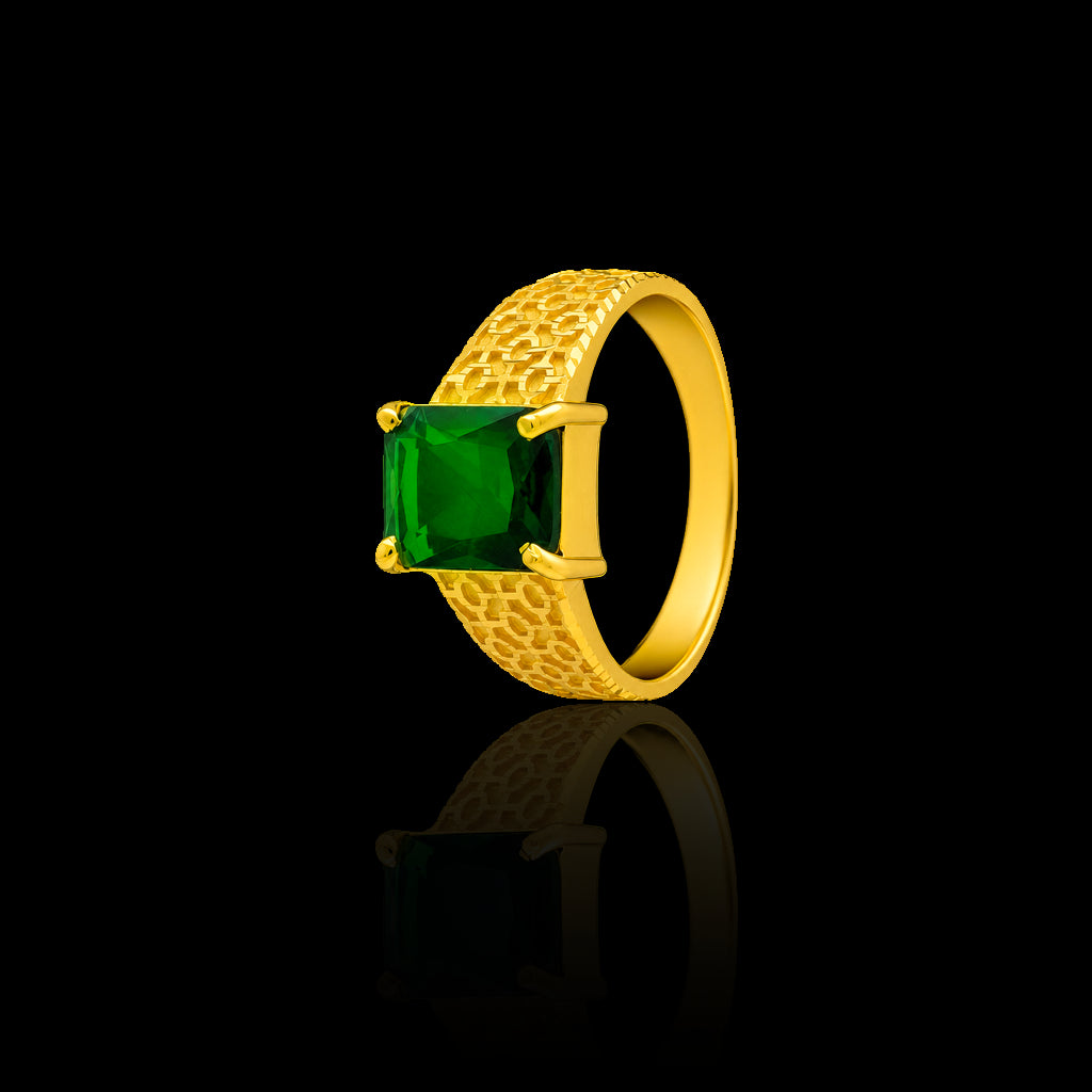 Gents Premium Emerald Lattice Solitaire Ring Gold Layered
