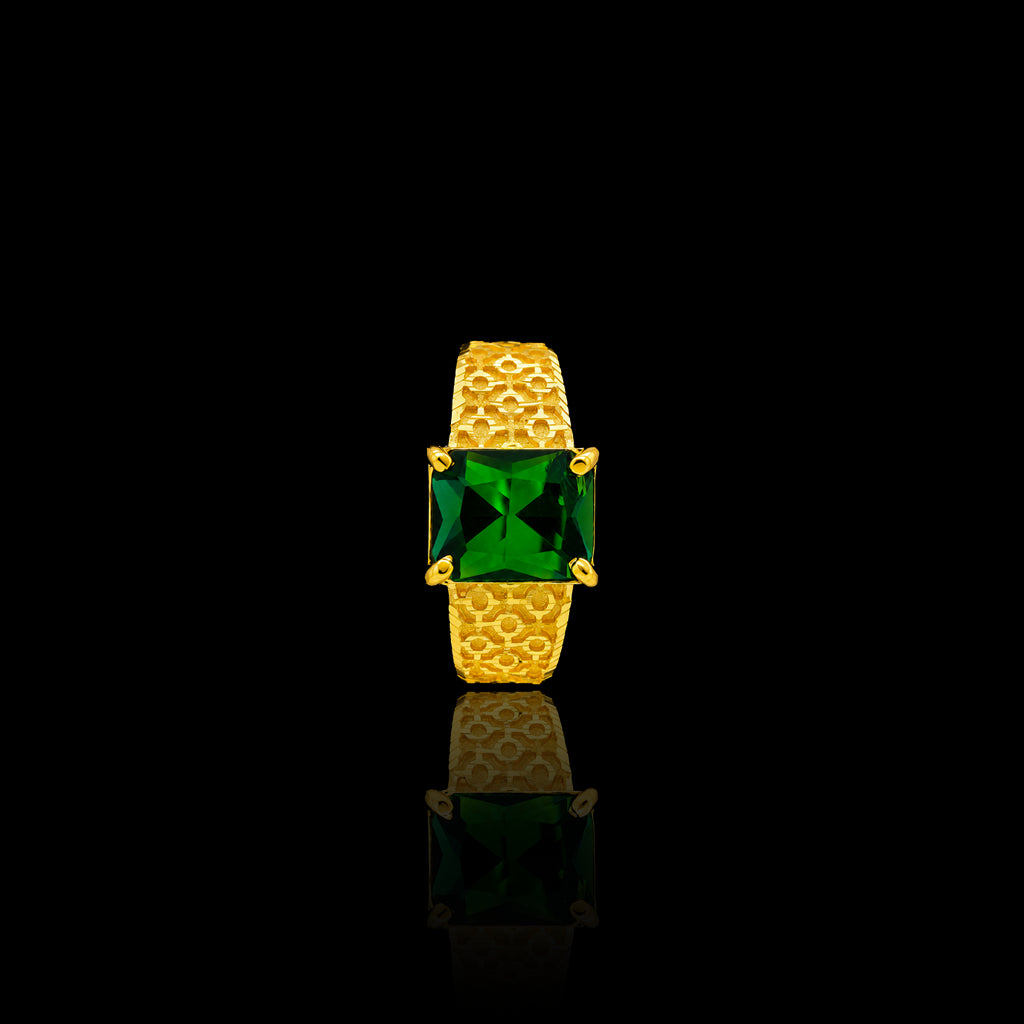 Gents Premium Emerald Lattice Solitaire Ring Gold Layered