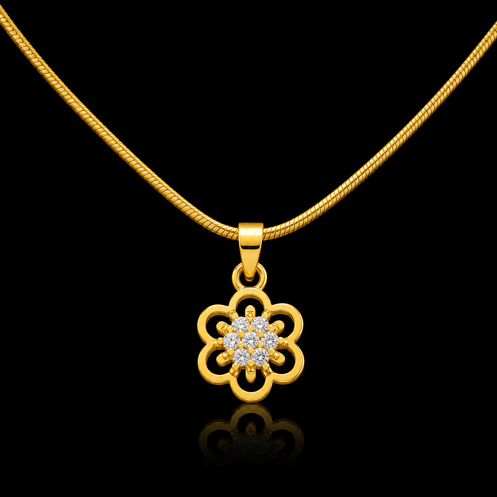 CZ Bloom Open Petal Cluster Pendant Gold Layered