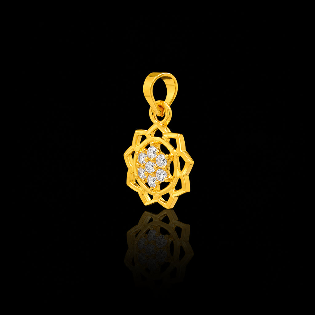 CZ Lotus Open Petal Cluster Pendant Gold Layered