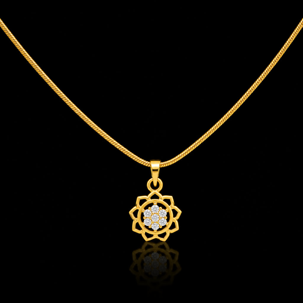 CZ Lotus Open Petal Cluster Pendant Gold Layered