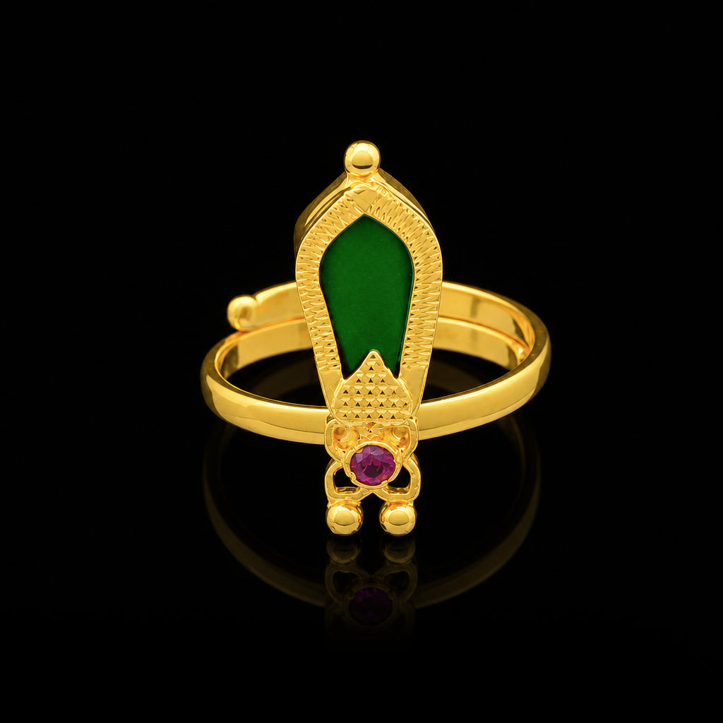 Traditional Nagapadam Green Stone Adjustable Ring Gold Layered