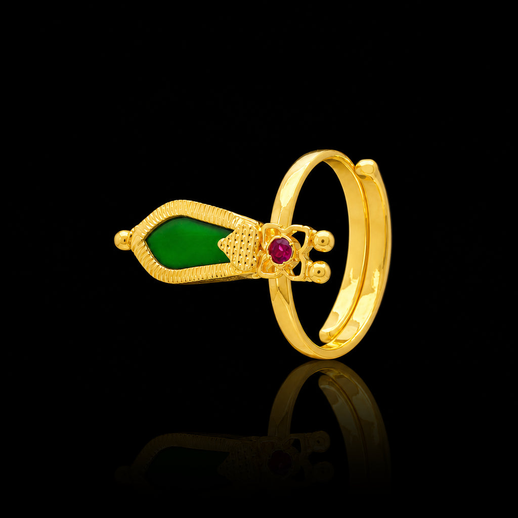 Traditional Nagapadam Green Stone Adjustable Ring Gold Layered