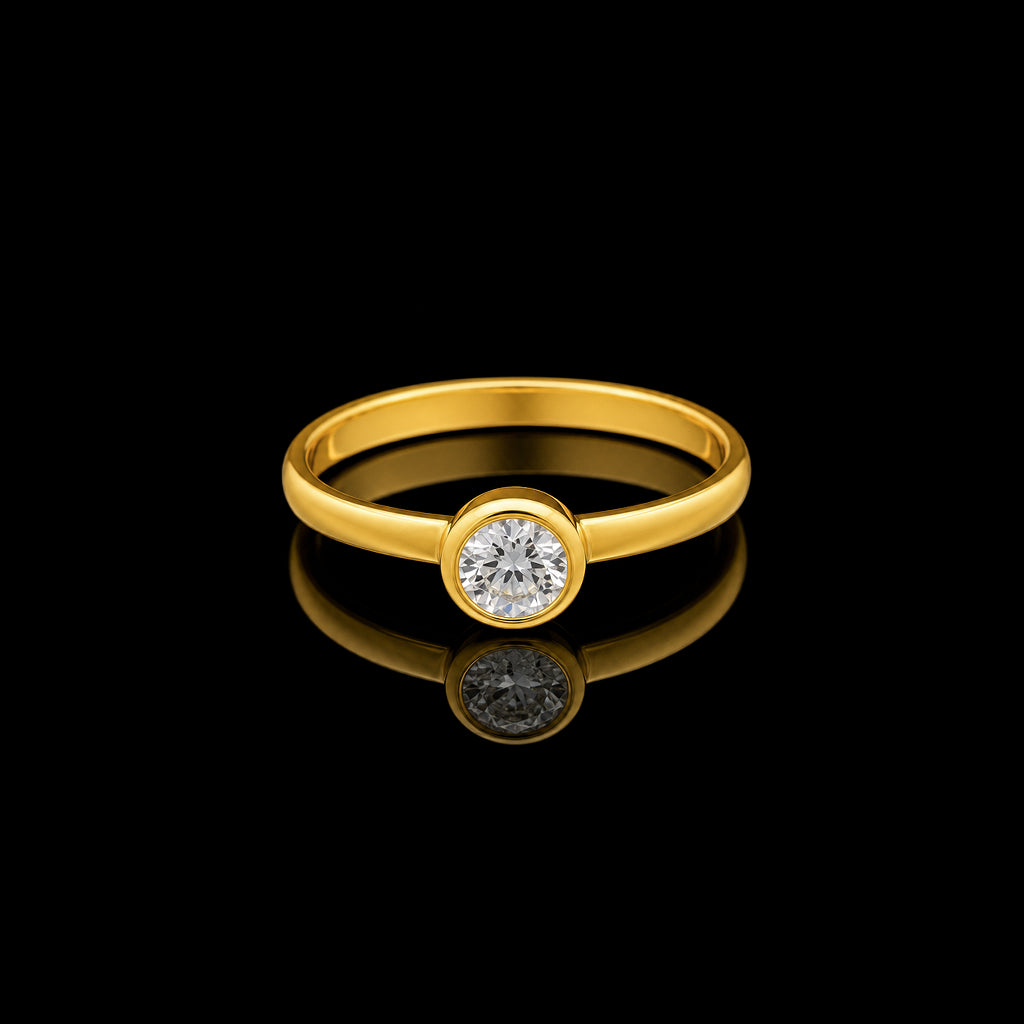 CZ Round Bezel Solitaire Ring Gold Layered