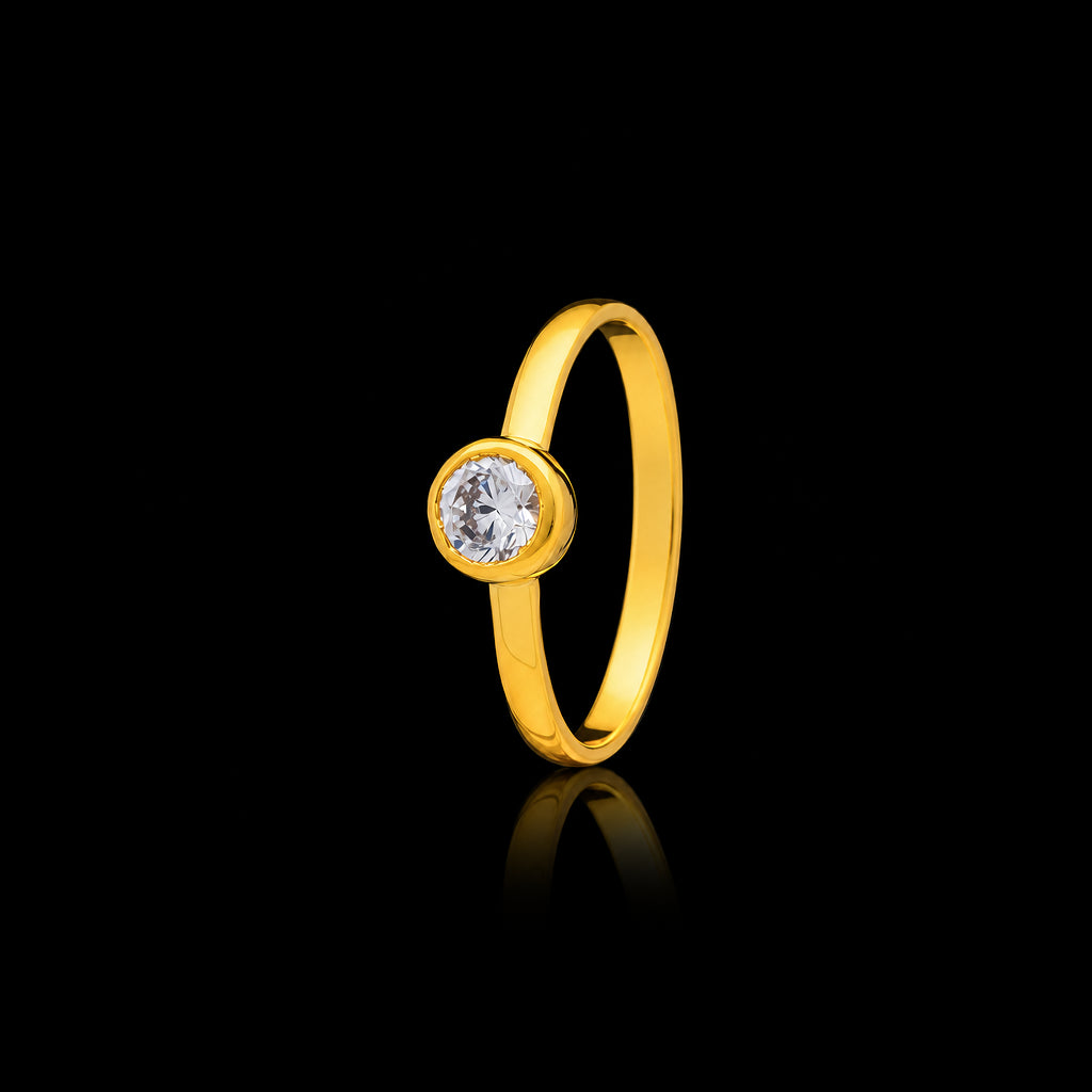 CZ Round Bezel Solitaire Ring Gold Layered