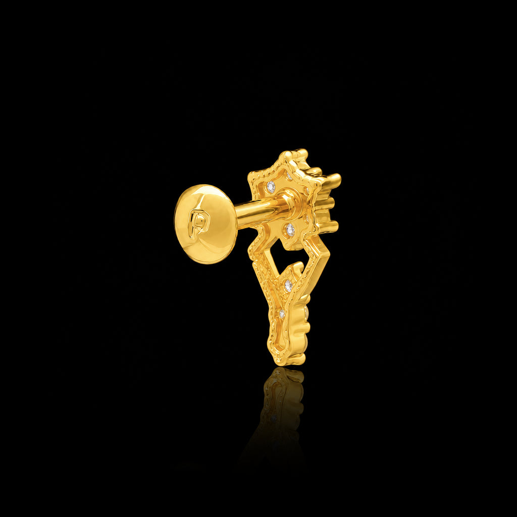 CZ Floret Diamond Drop Hanging Stud Gold Layered