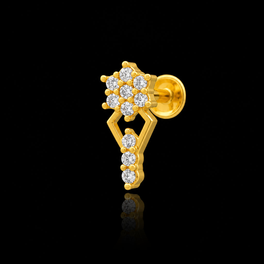 CZ Floret Diamond Drop Hanging Stud Gold Layered