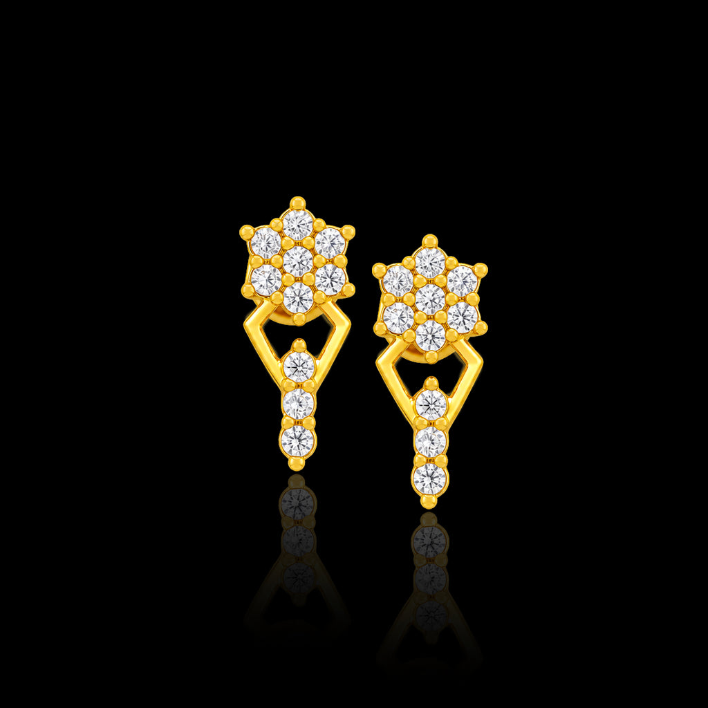 CZ Floret Diamond Drop Hanging Stud Gold Layered