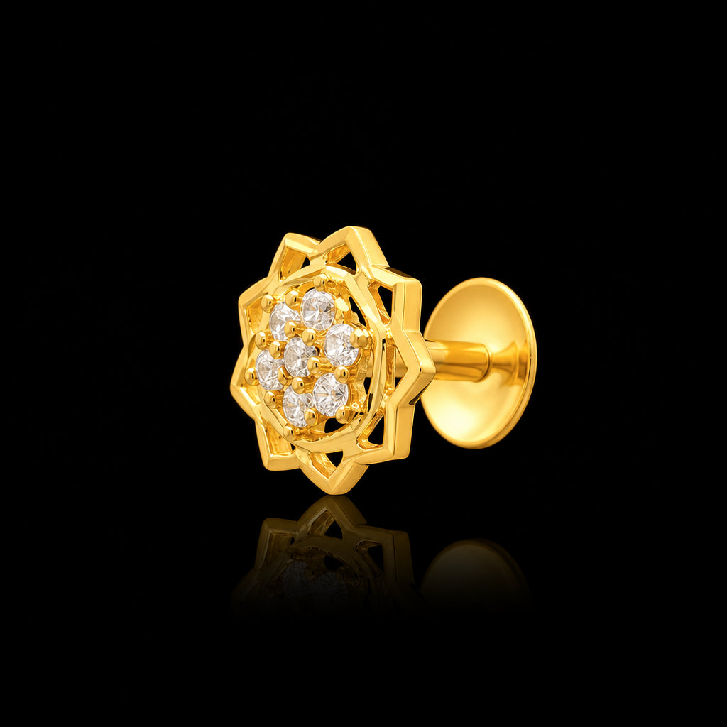 CZ Lotus Open Frame Cluster Stud Gold Layered