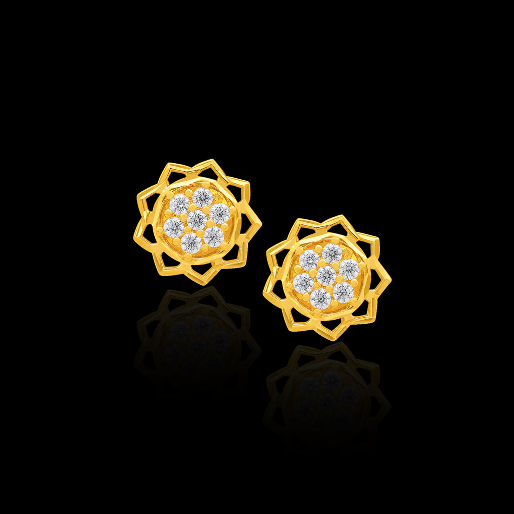 CZ Lotus Open Frame Cluster Stud Gold Layered