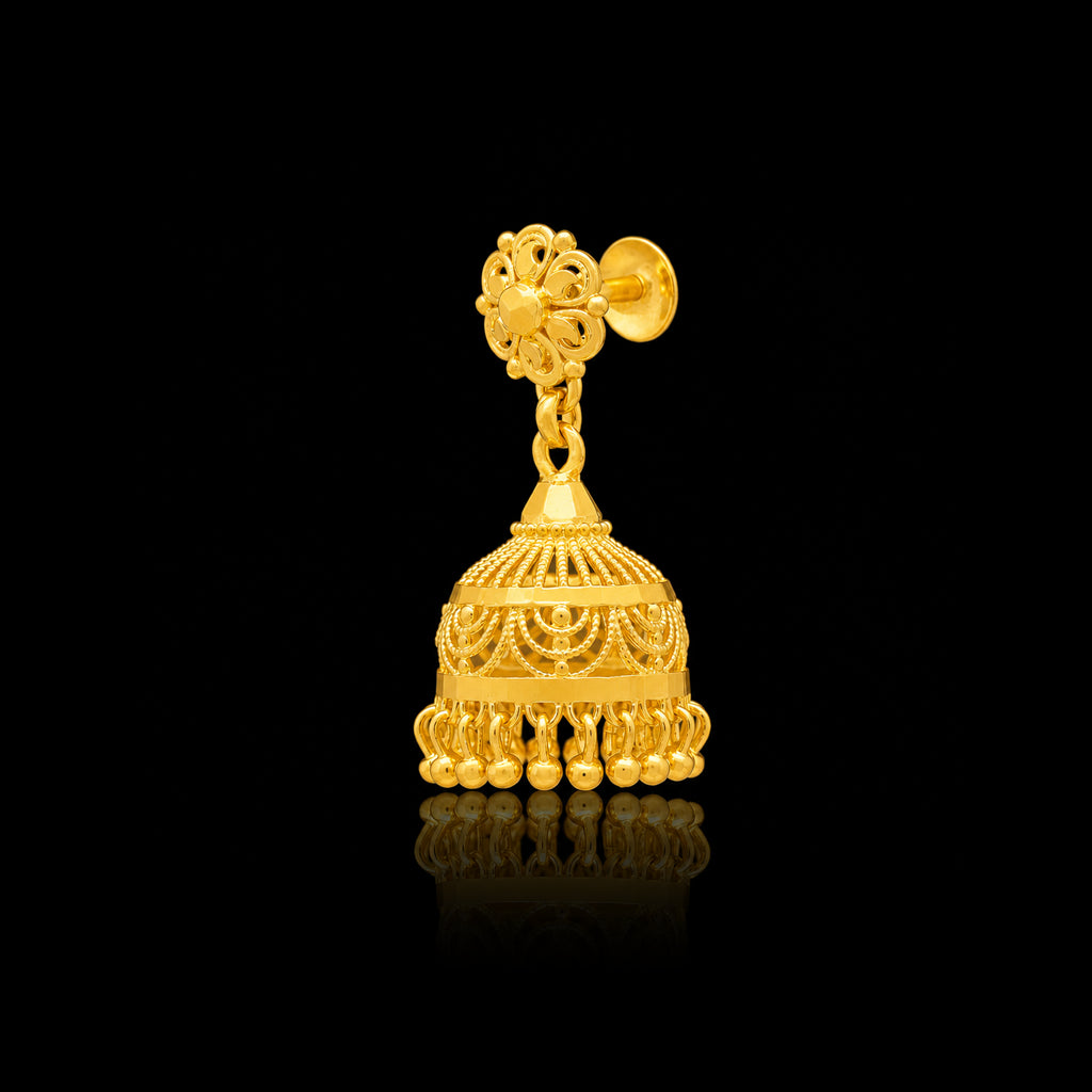 Floret Top Dome Fringe Jhumka Gold Layered