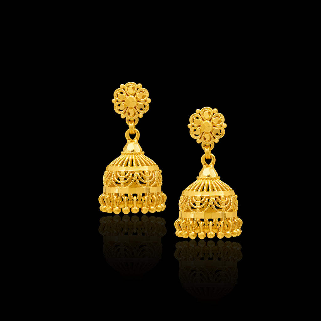 Floret Top Dome Fringe Jhumka Gold Layered