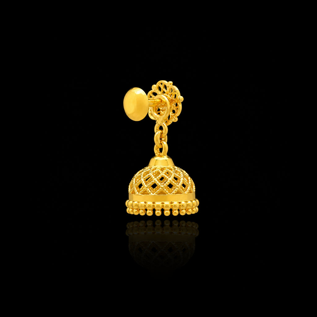 Floret Top Lattice Dome Jhumka Gold Layered