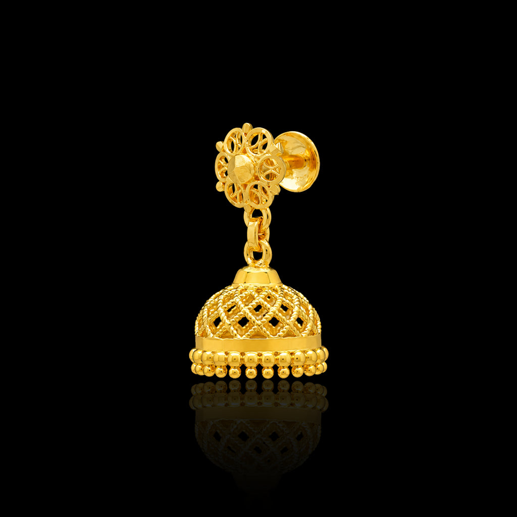 Floret Top Lattice Dome Jhumka Gold Layered