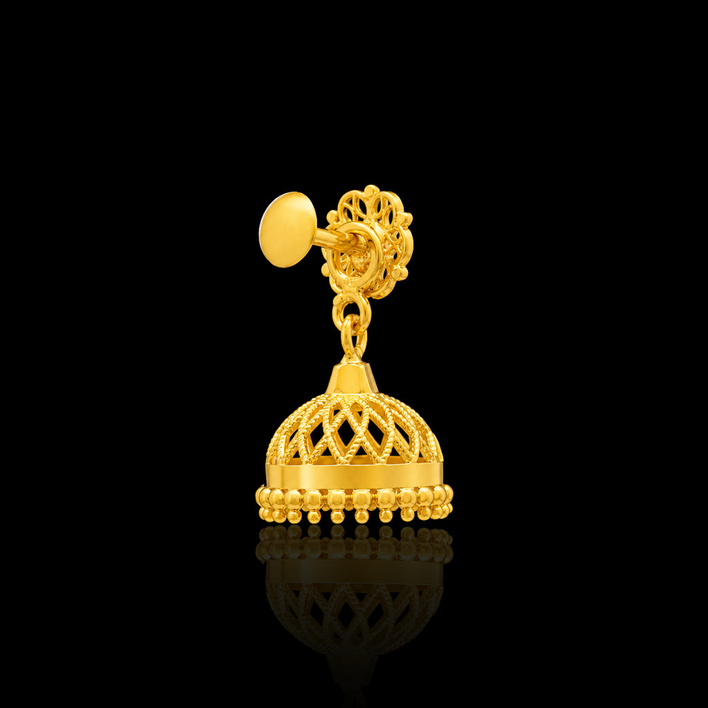 Floret Top Lattice Dome Bead Jhumka Gold Layered