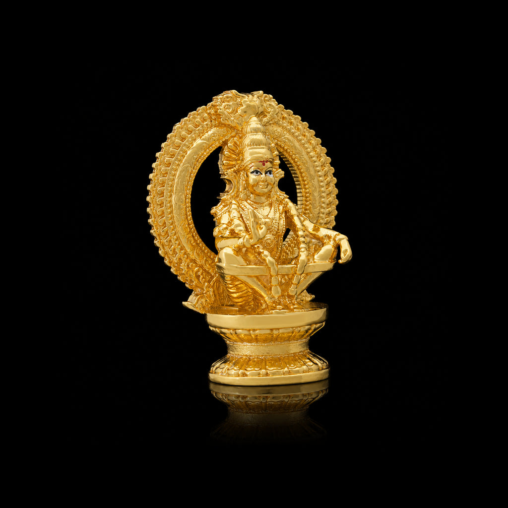 Arch Halo Seated Ayyappa Brass Idol Gold Layered