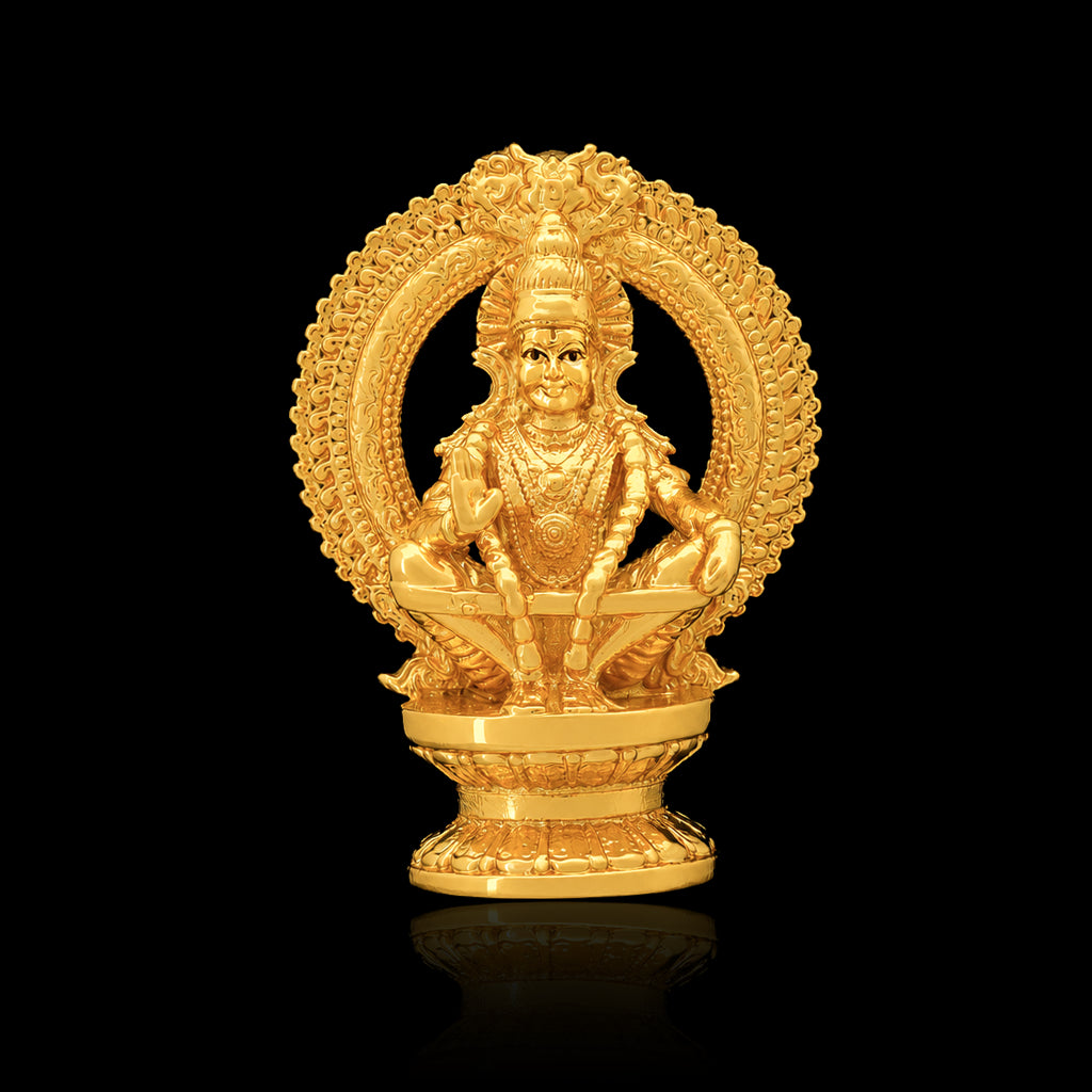 Arch Halo Seated Ayyappa Brass Idol Gold Layered