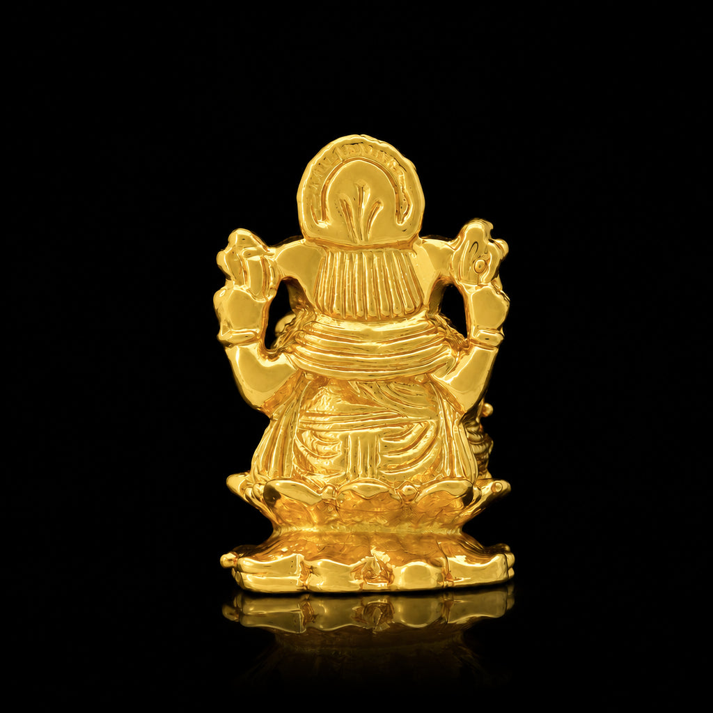 Ornate Seated Ganesha Brass Idol Gold Layered