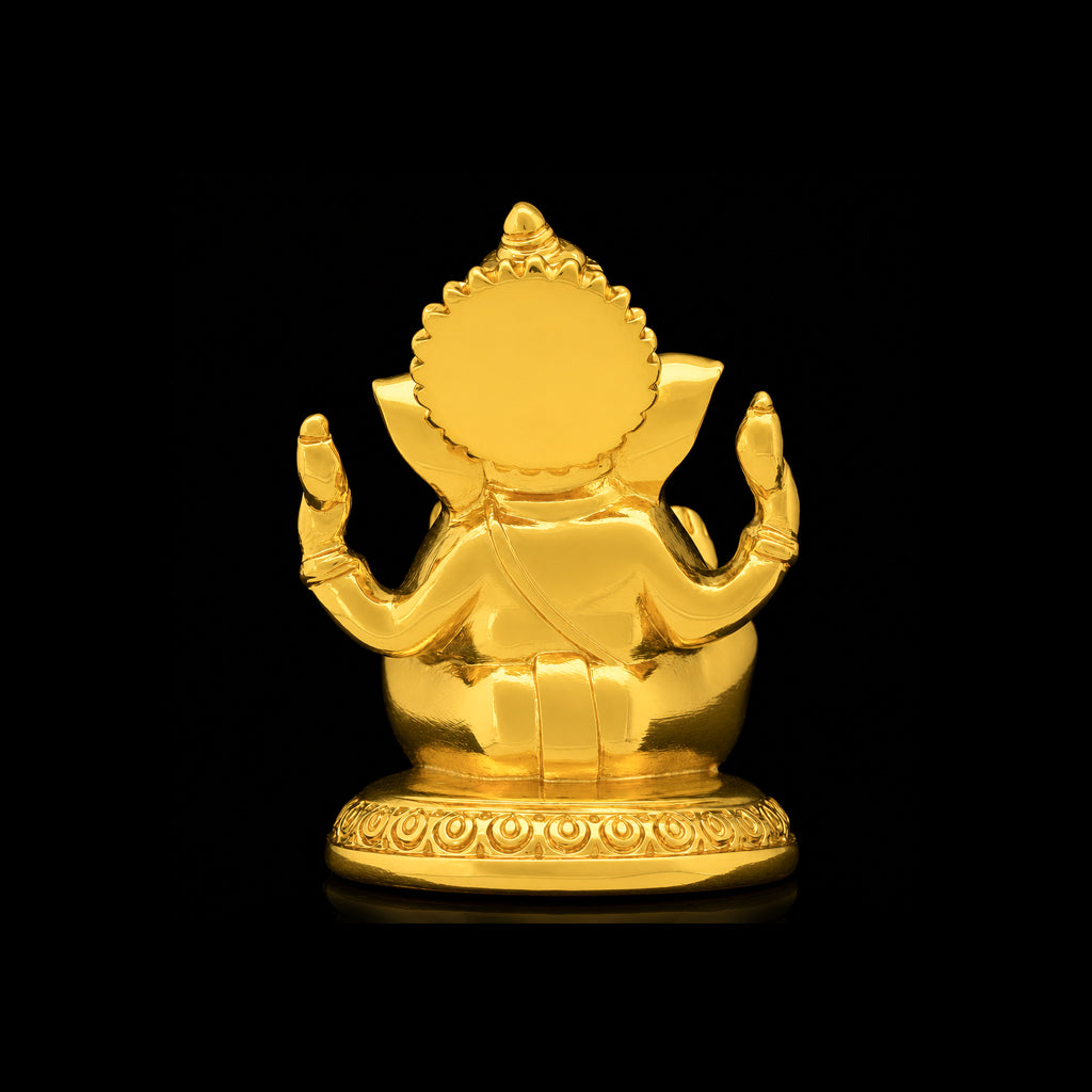 Four Arm Seated Ganesha Brass Idol Gold Layered
