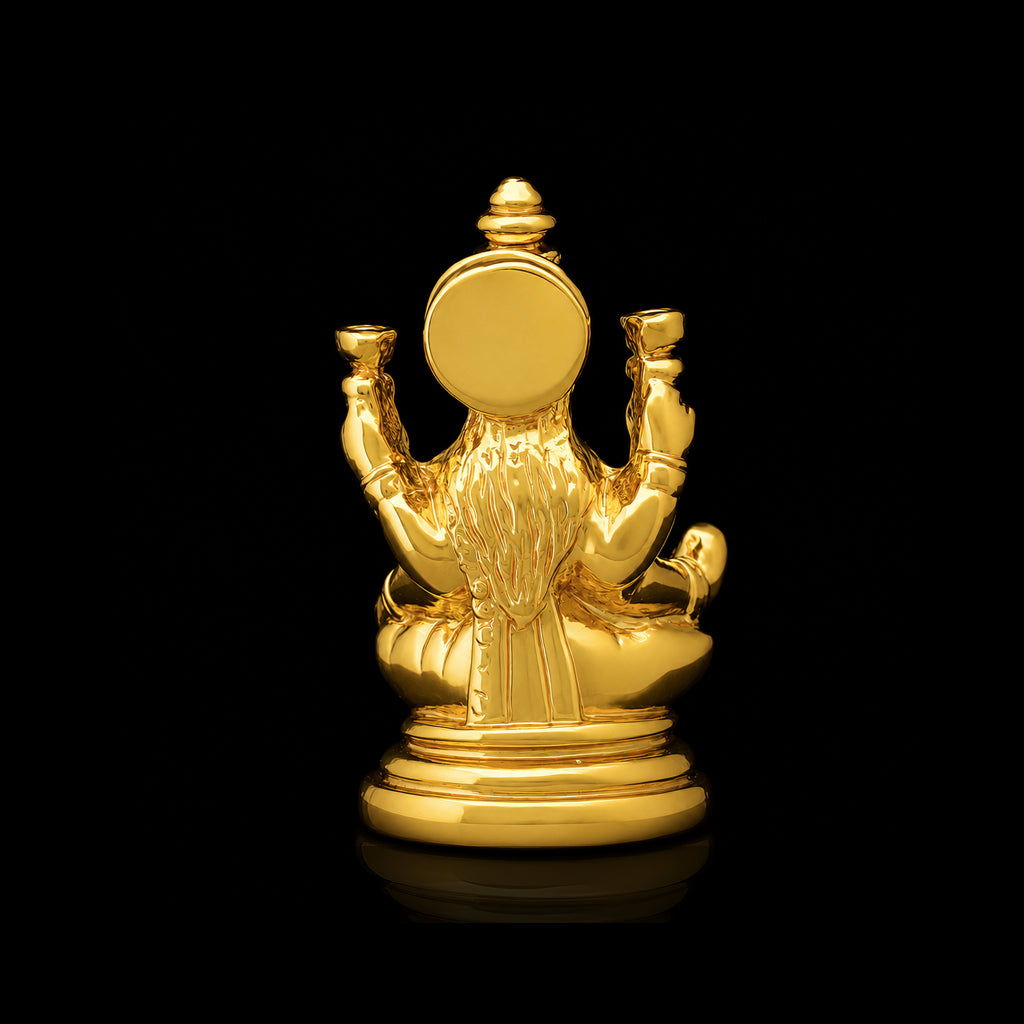 Ornate Seated Lakshmi Brass Idol Gold Layered