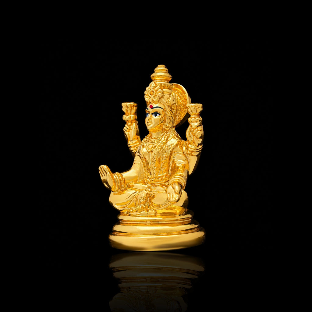 Ornate Seated Lakshmi Brass Idol Gold Layered