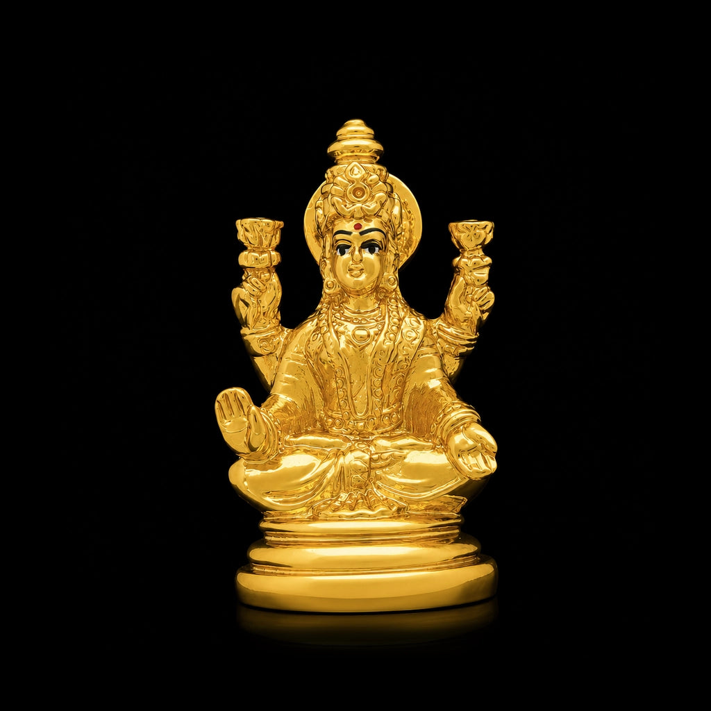 Ornate Seated Lakshmi Brass Idol Gold Layered