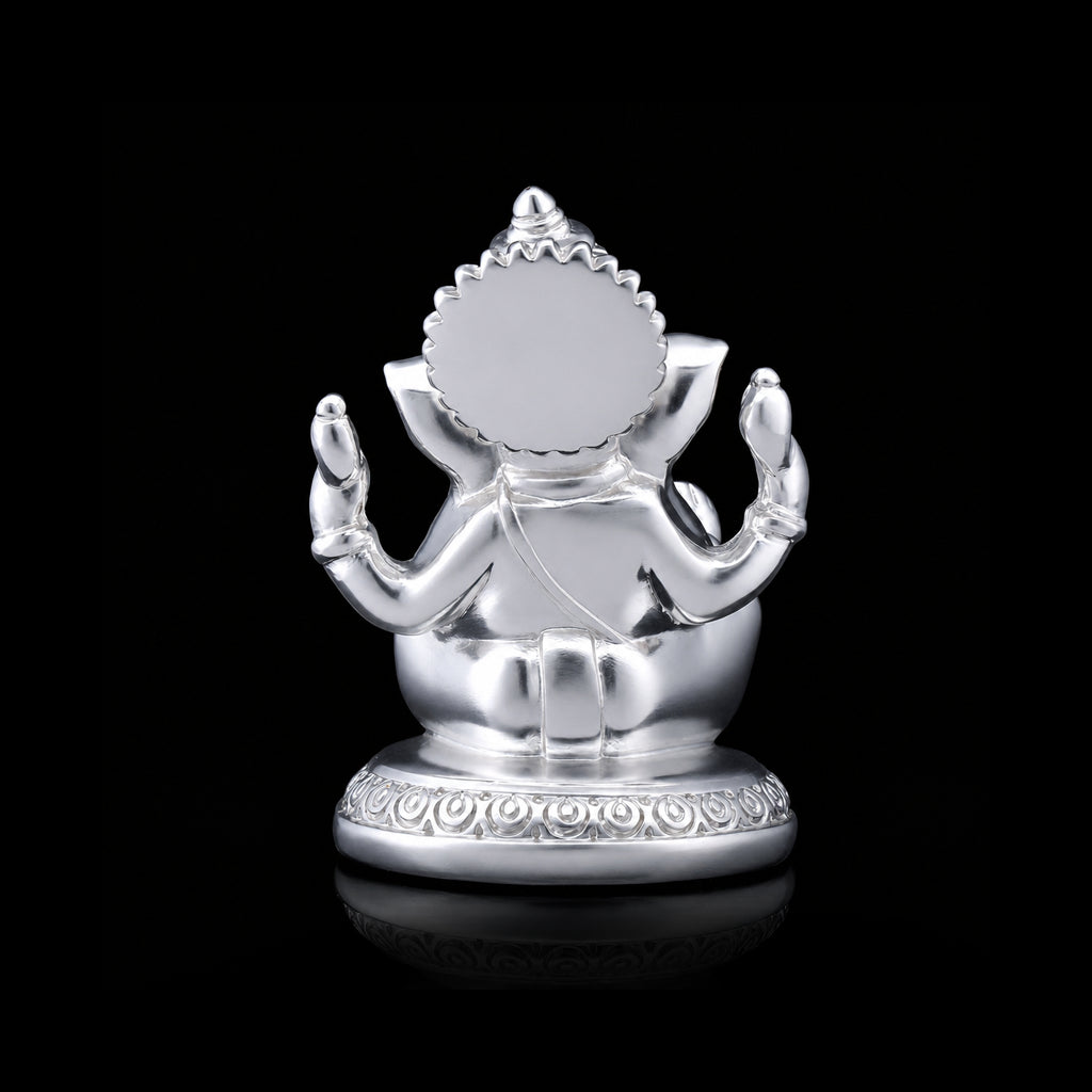 Four Arm Seated Ganesha Brass Idol Silver Finish