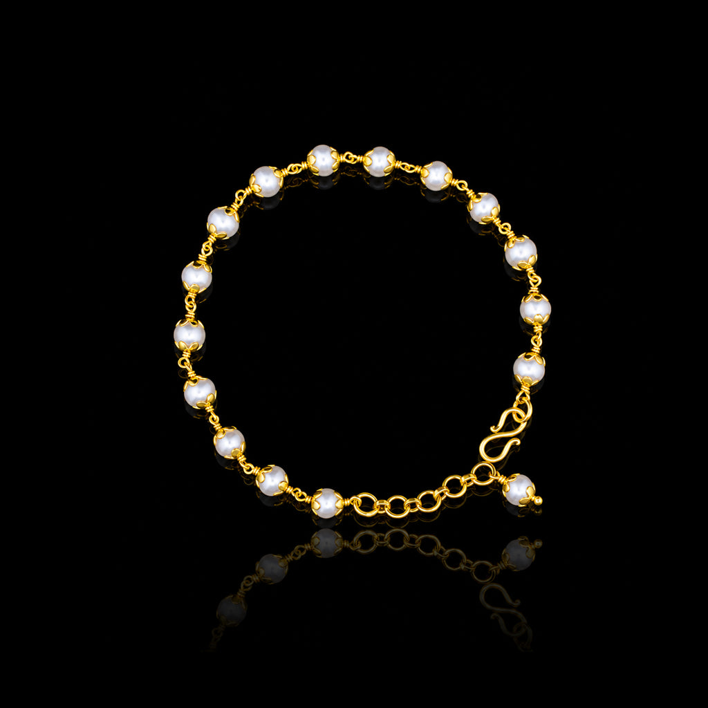 Premium Pearl Bead Chain Classic Bracelet Gold Layered