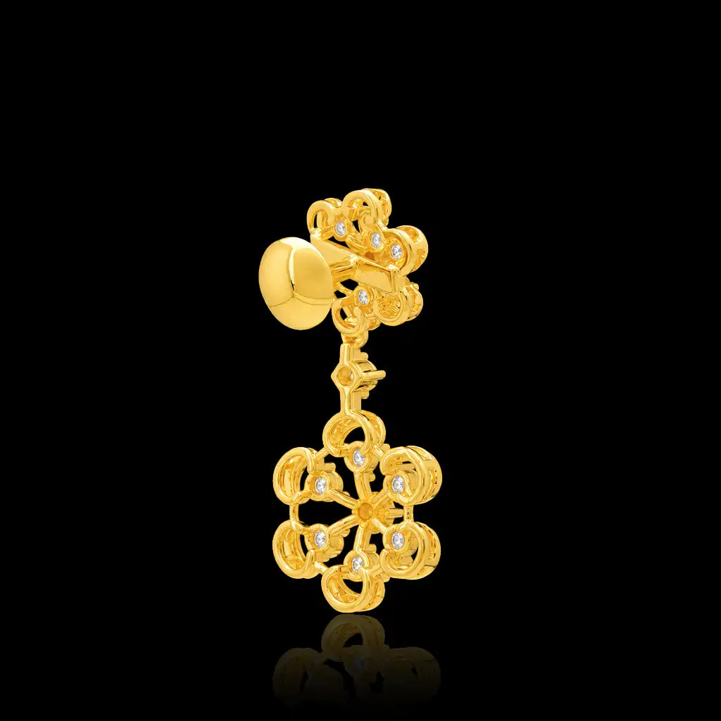 CZ Twin Floret Drop Hanging Stud Gold Layered