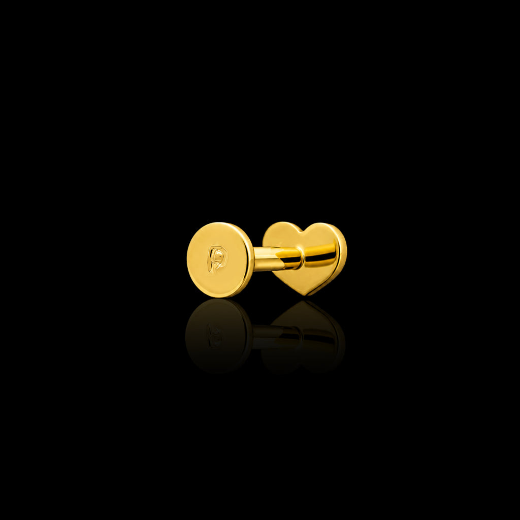 CZ Half Pave Heart Flat Stud Gold Layered