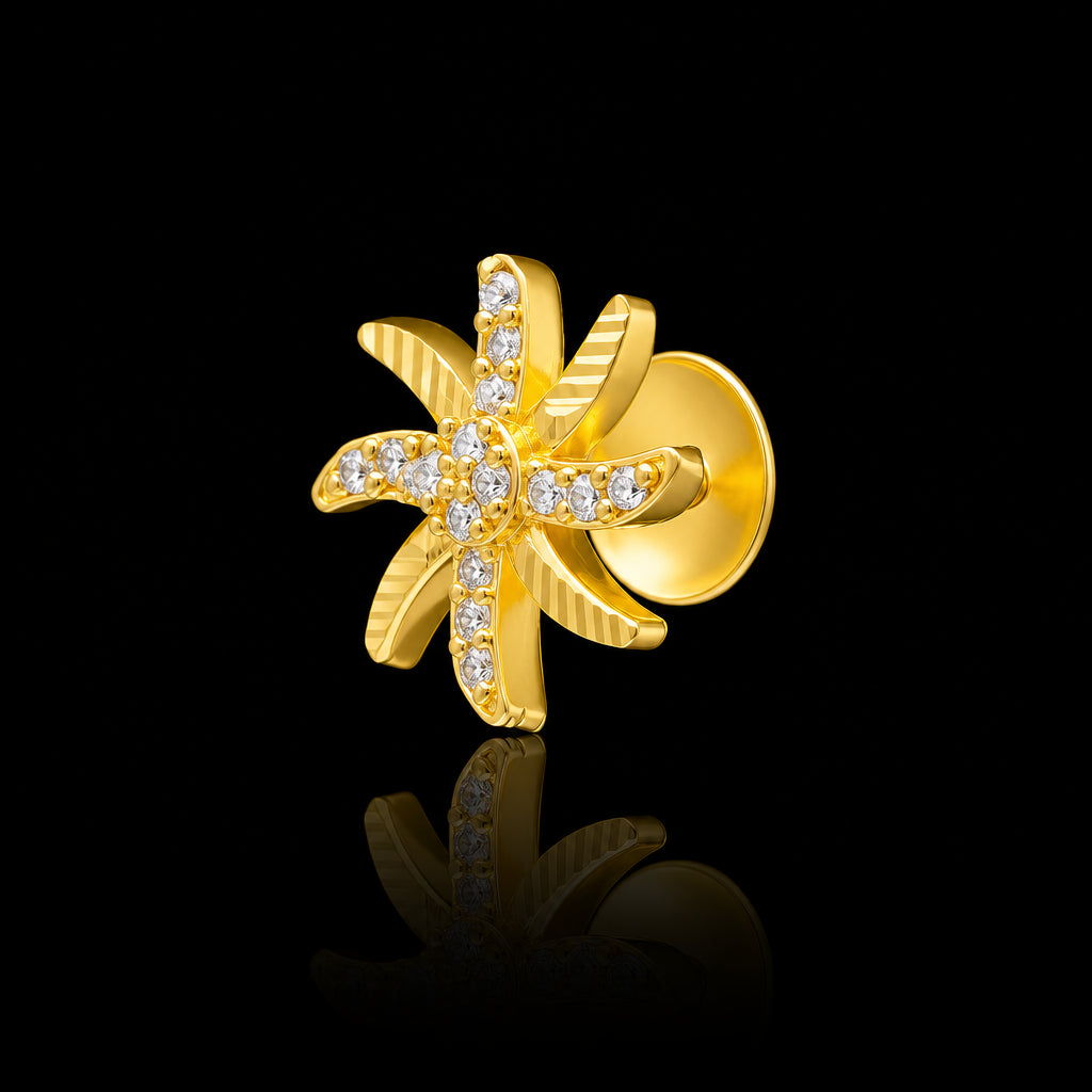 CZ Pinwheel Swirl Stone Stud Gold Layered