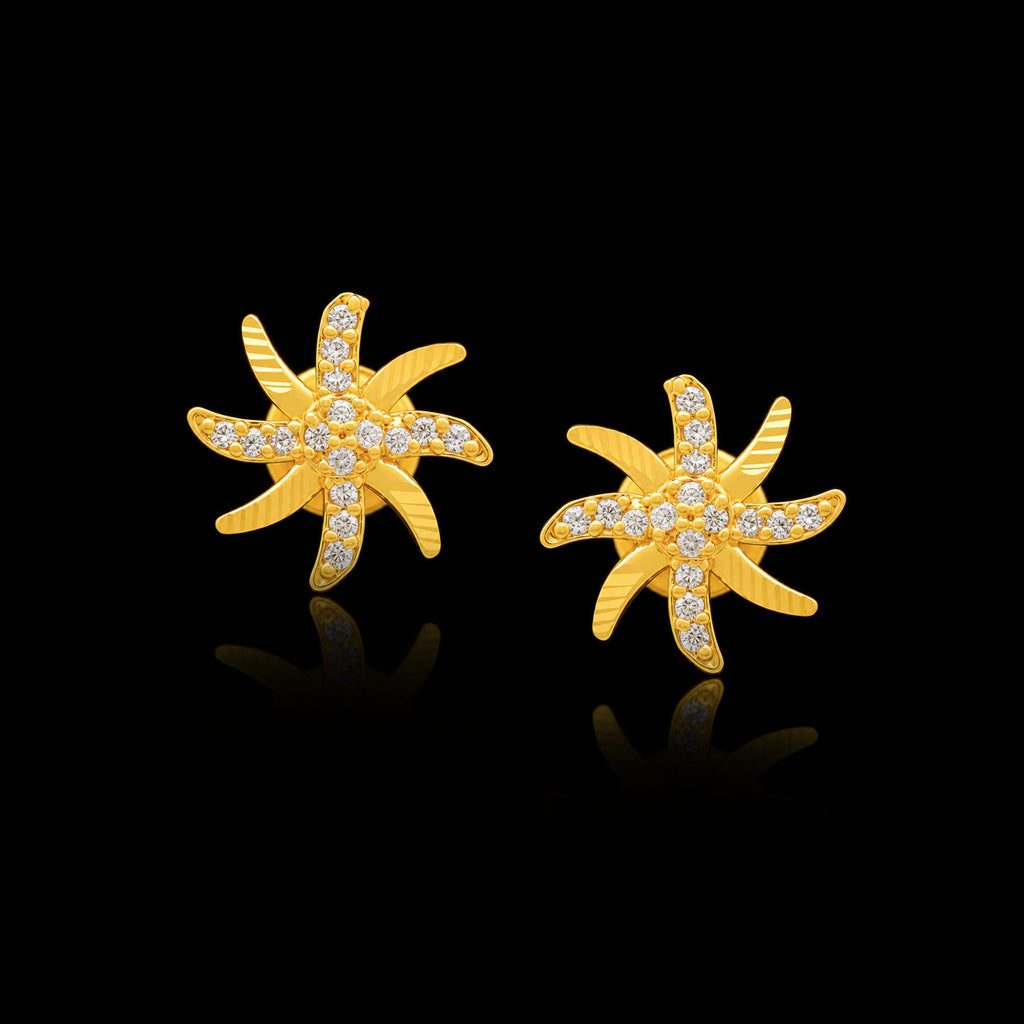 CZ Pinwheel Swirl Stone Stud Gold Layered